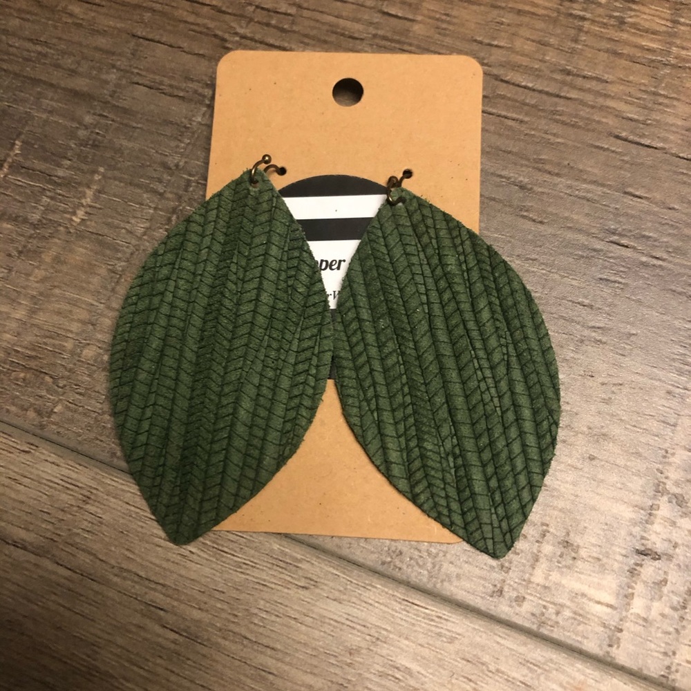 3 Pack of Genuine Olive Green Leather Earrings